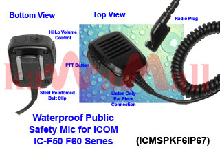 5X ICMSPKF6IP67 Public Safety Waterproof Speaker Mic for ICOM HM138 IC-F50 IC-F60