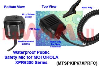 5X MTSPKIP67XPRFC WaterProof Speaker Mic for Motorola MOTOTRBO XPR-6300