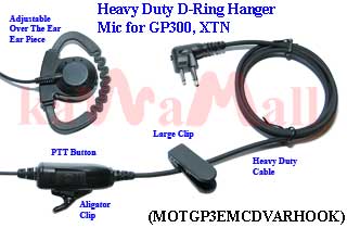 5X MOTGP3EMCDVARHOOK Heavy Duty XL D Ring Ear Mic for Motorola GP300 CP200