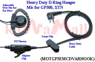 20X MOTGP3EMCDVARHOOK Heavy Duty XL D Ring Ear Mic for Motorola GP300 CP200
