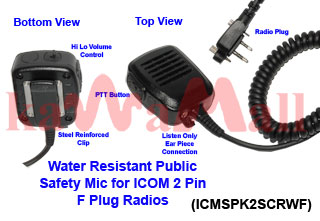 1X ICMSPK2SCRWF Water Resistant Public Safety Speaker Mic for ICOM F Plug 2 Pin Radios