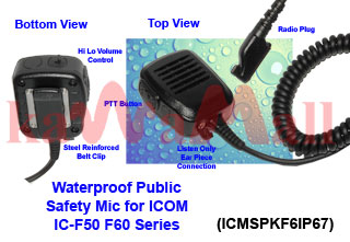 1X ICMSPKF6IP67 Public Safety Waterproof Speaker Mic for ICOM HM138 IC-F50 IC-F60