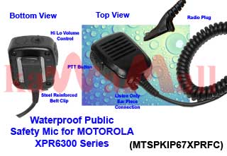 1X MTSPKIP67XPRFC WaterProof Speaker Mic for Motorola MOTOTRBO XPR-6300