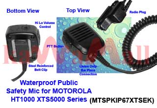 1X MTSPKIP67XTSEK Public Safety Waterproof Speaker Mic for MOTOROLA HT1000 XTS5000 MTX9000