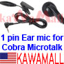 1x CBROPNRGNHKM 1 Pin Earbud NoHook Cobra Microtalk GMRS FRS Radios