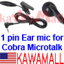 50x CBROPNRGNHKM 1 Pin Earbud NoHook Cobra Microtalk GMRS FRS Radios